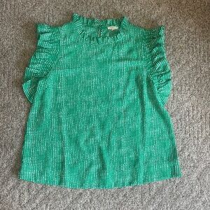 JODIFL Kelly green and white Polka Dot Ruffle Top